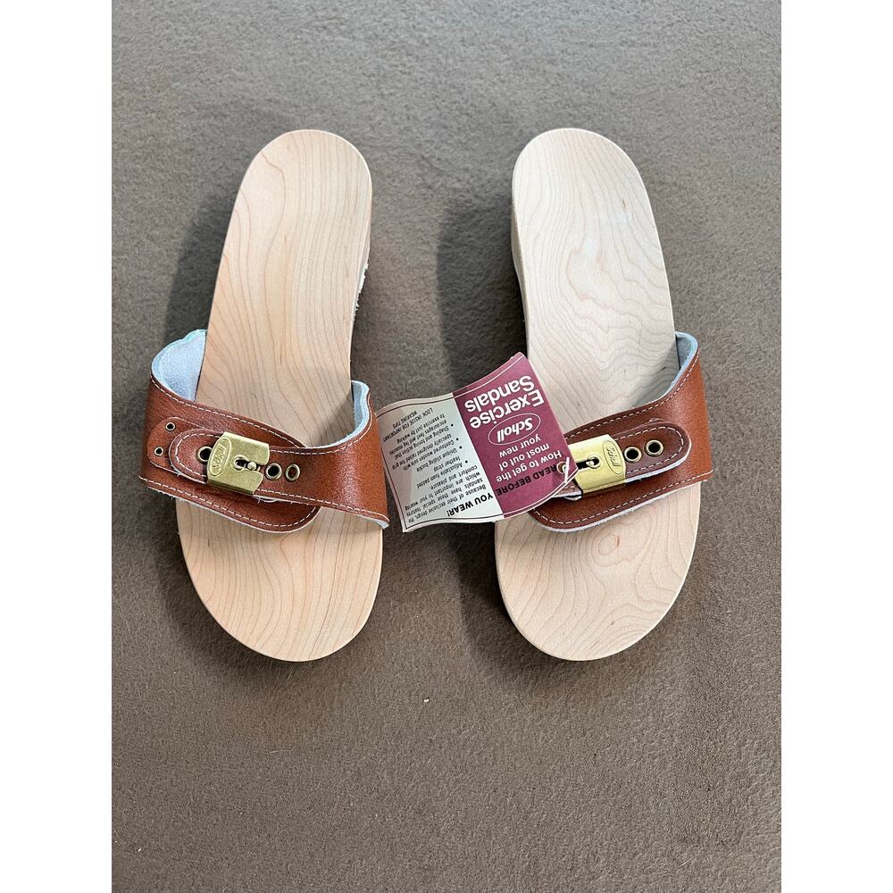 Dr. Scholl's "Old Stock" Vintage Brand New Wooden White Leather Sandals Size 8 - Picture 2 of 8